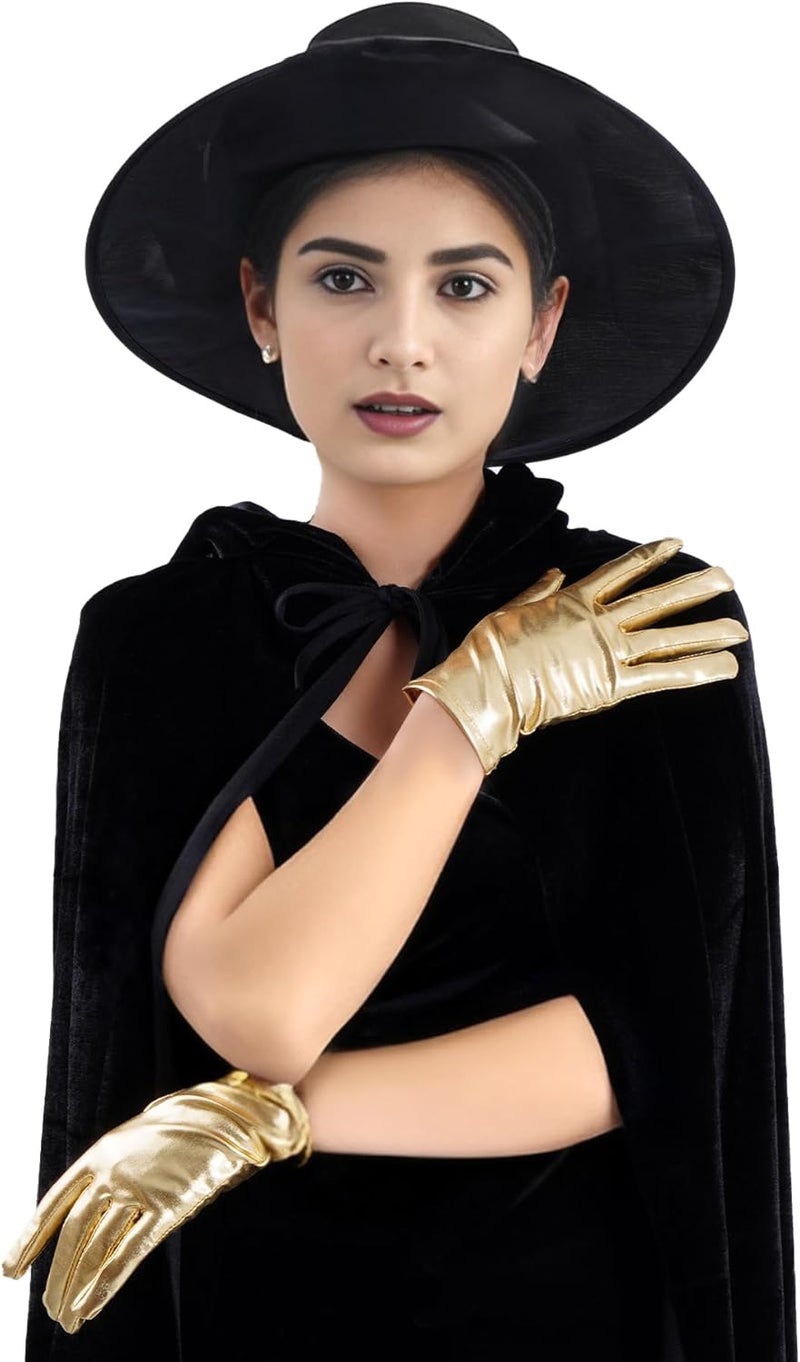 Rbenxia 1 Pair of Shiny Metallic Spandex Gloves Faux Leather Cropped Gloves for Halloween Cosplay Costume Party Favors - Image 5